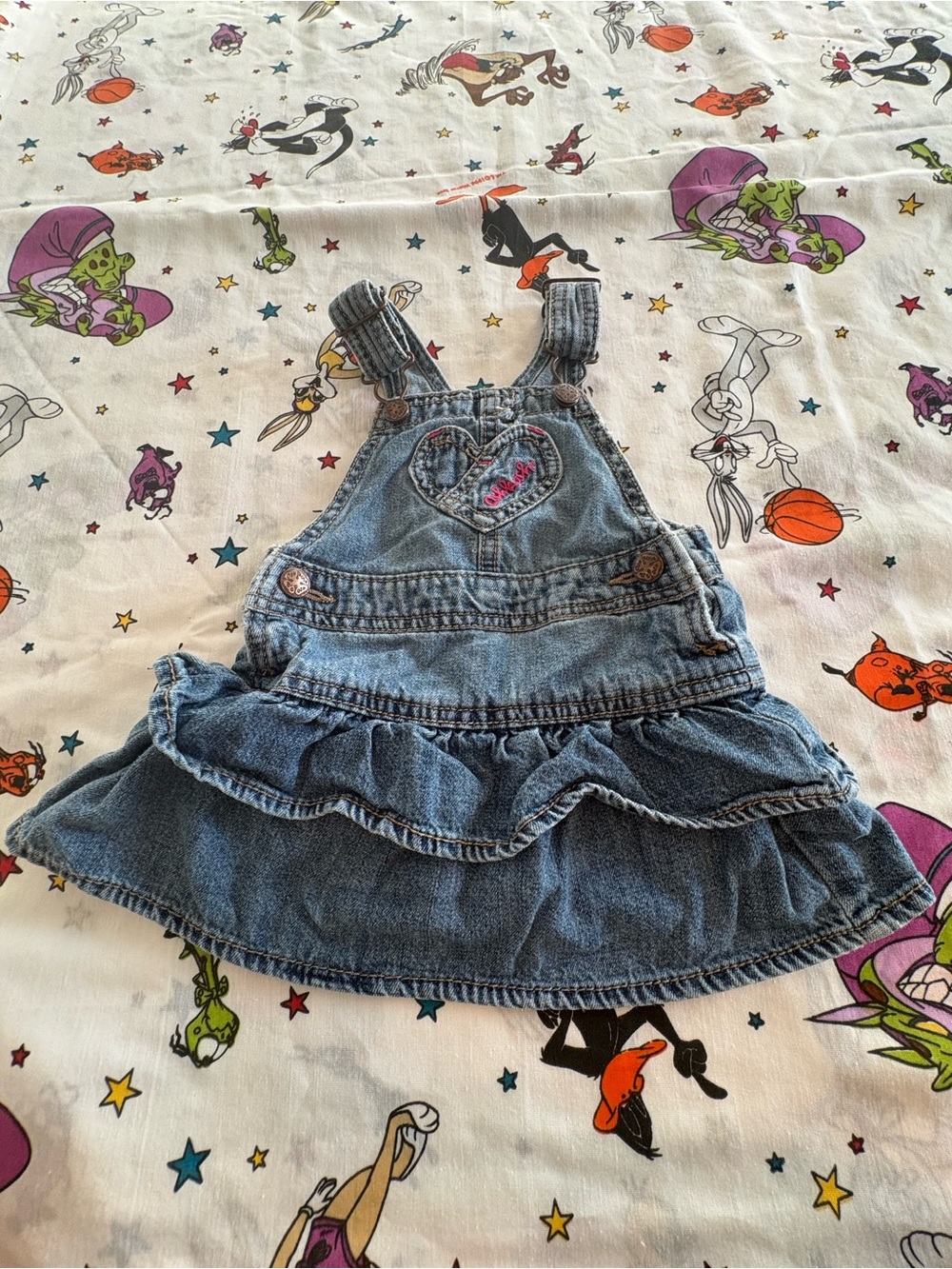 OshKosh B'gosh Blue Denim Ruffle Heart Overall Dress